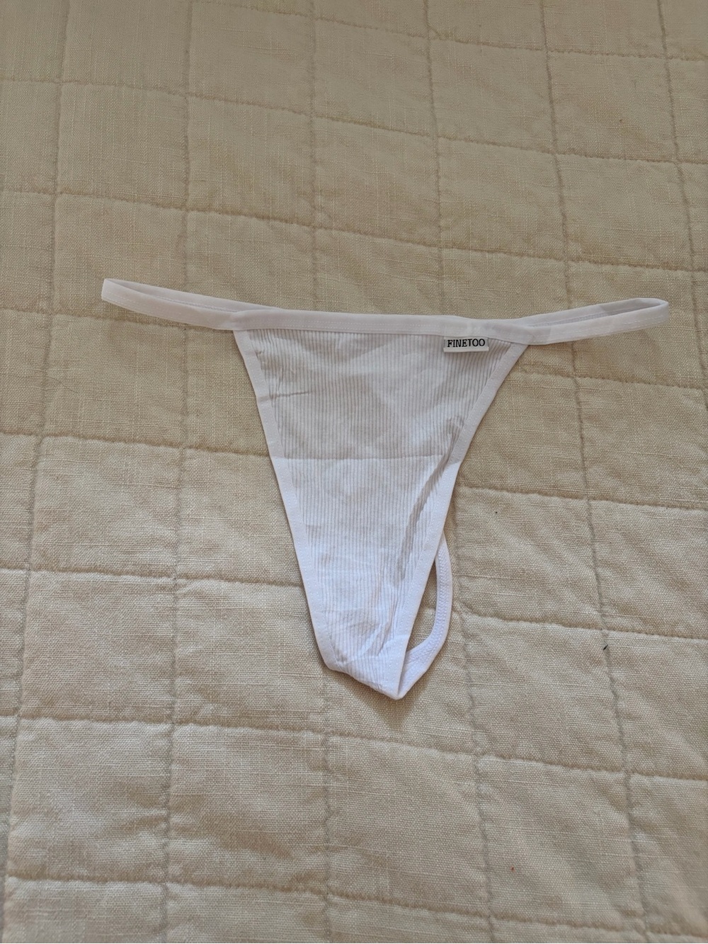 Women's White Ribbed Thong Panty